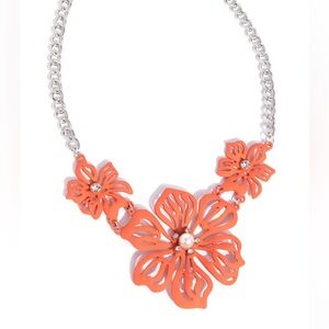 Floral Orange and Silver Necklace